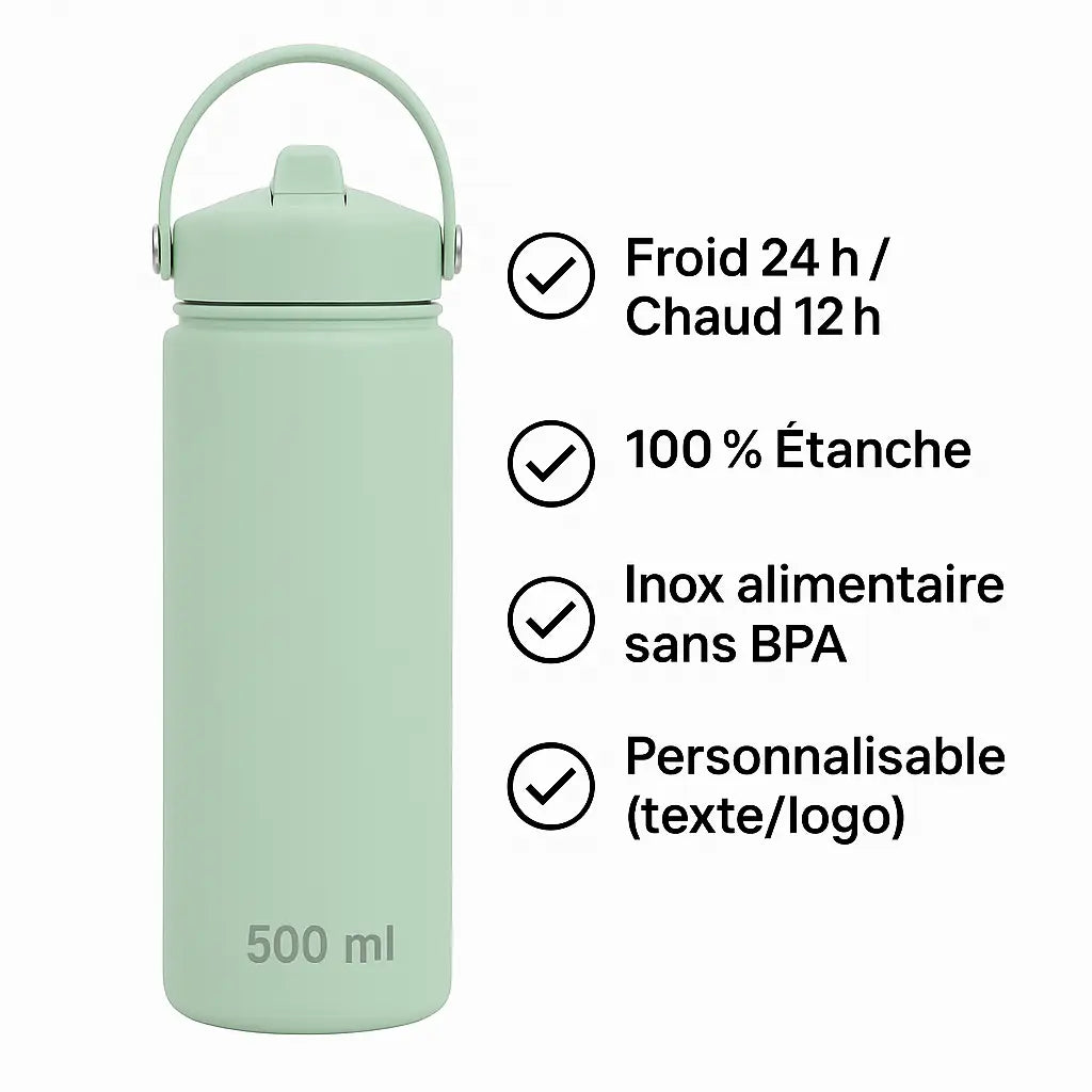 Gourde isotherme sport 500 ml – inox vert personnalisable gourde isotherme