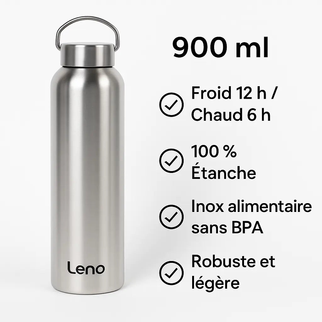 Gourde isotherme sport 900 ml – inox argent robuste gourde isotherme
