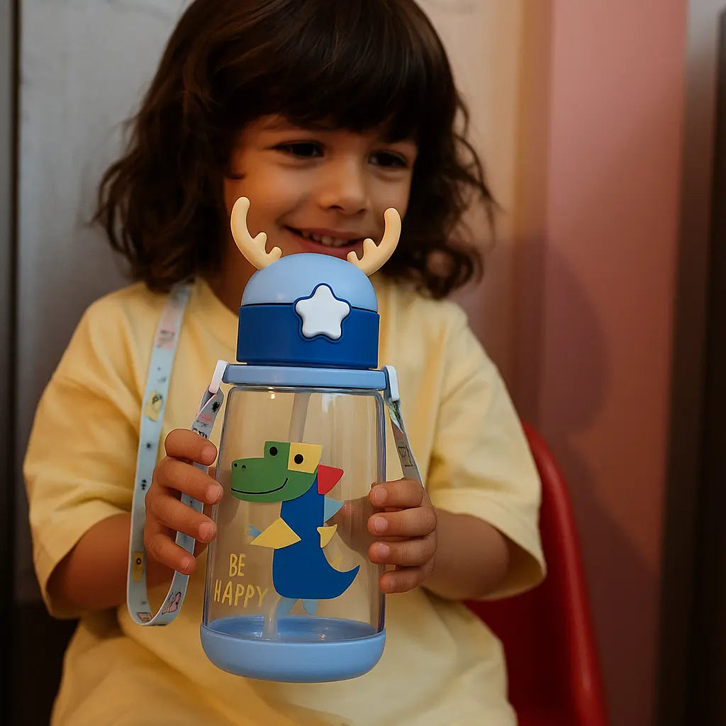 Gourde enfant 600 ml – bleue avec paille anti-fuite gourde isotherme