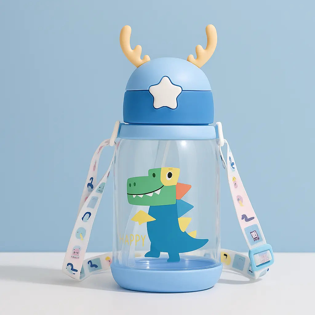 Gourde enfant 600 ml – bleue avec paille anti-fuite gourde isotherme