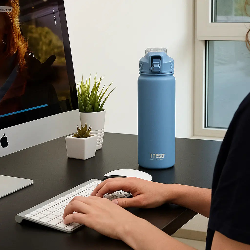 Gourde isotherme 750 ml – bleue, avec paille intégrée gourde isotherme